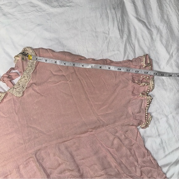 Listicle | Lace Collar High Neck Tie Back Short Sleeve Peasant Blouse - Picture 9 of 12